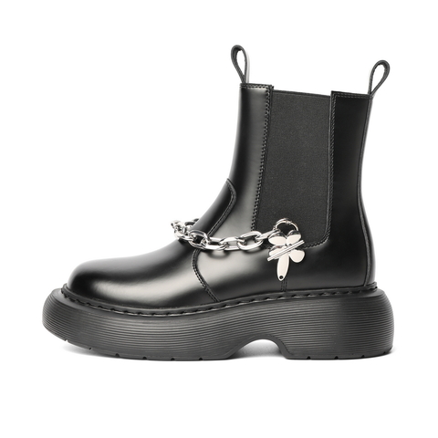 百丽复古切尔西靴女2021冬新链条潮流高帮厚底短靴B0661DD1