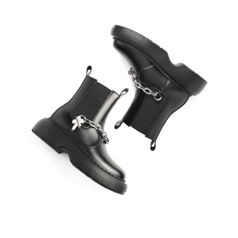 百丽复古切尔西靴女2021冬新链条潮流高帮厚底短靴B0661DD1