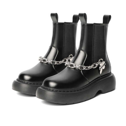 百丽复古切尔西靴女2021冬新链条潮流高帮厚底短靴B0661DD1