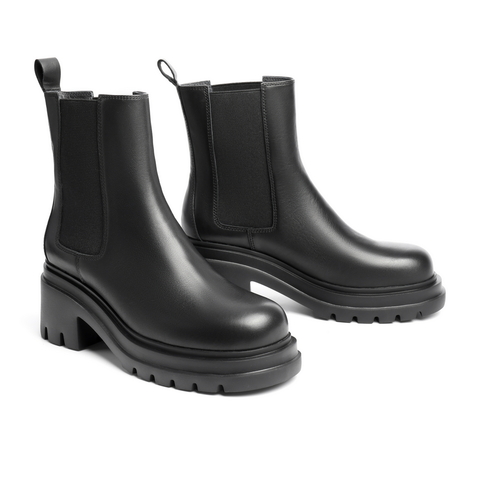 百丽厚底切尔西靴女2021冬新牛皮革休闲时尚短皮靴B0612DZ1