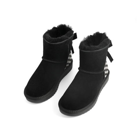 百丽保暖雪地靴女2021冬新商场同款时尚棋盘格休闲短靴X6W1DDD1