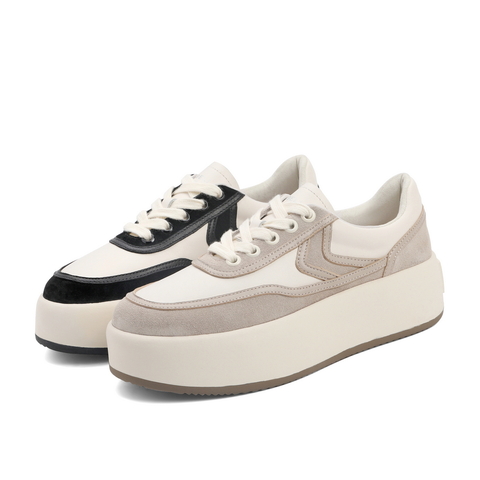 百丽时尚帆布鞋女2022春新休闲厚底撞色小白鞋3SNB3AM2