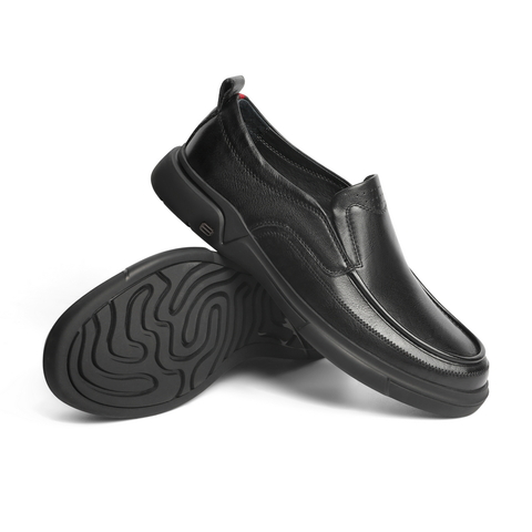 百丽男鞋商务休闲皮鞋2022春新牛皮革套脚黑色休闲单鞋A0643AM2