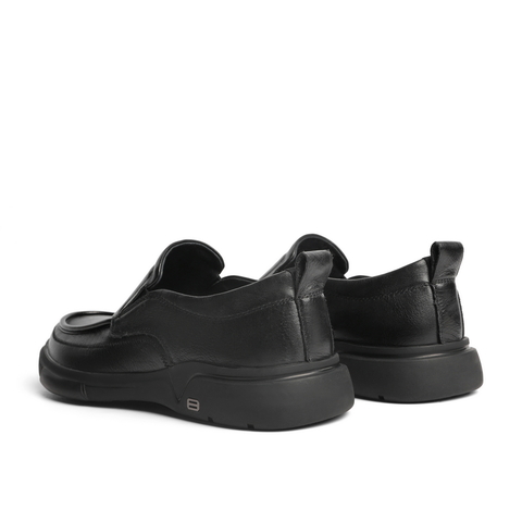 百丽男鞋商务休闲皮鞋2022春新牛皮革套脚黑色休闲单鞋A0643AM2