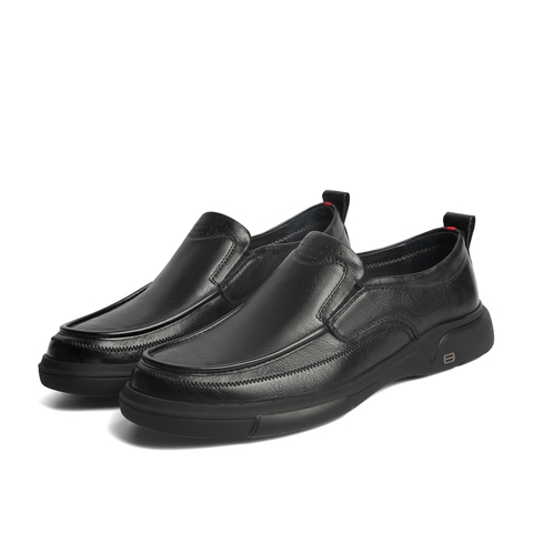 百丽男鞋商务休闲皮鞋2022春新牛皮革套脚黑色休闲单鞋A0643AM2