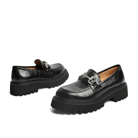 百丽厚底时尚乐福鞋女2022春新牛皮革英伦JK小皮鞋3HHC1AA2