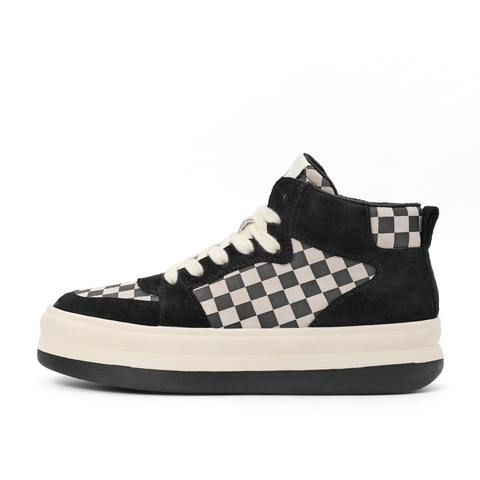 百丽棋盘格工装鞋女2022春新商场同款高帮撞色厚底休闲鞋X6B1DAM2