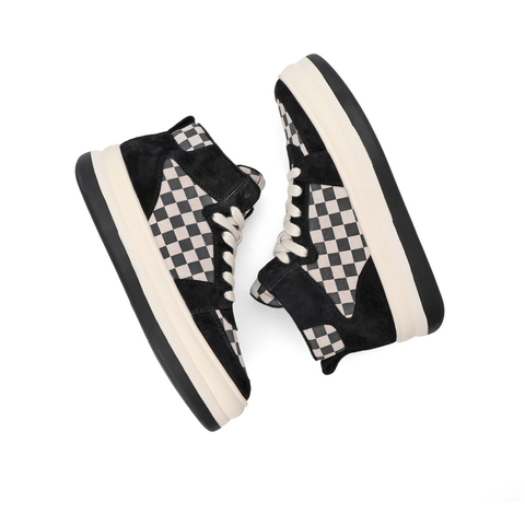 百丽棋盘格工装鞋女2022春新商场同款高帮撞色厚底休闲鞋X6B1DAM2