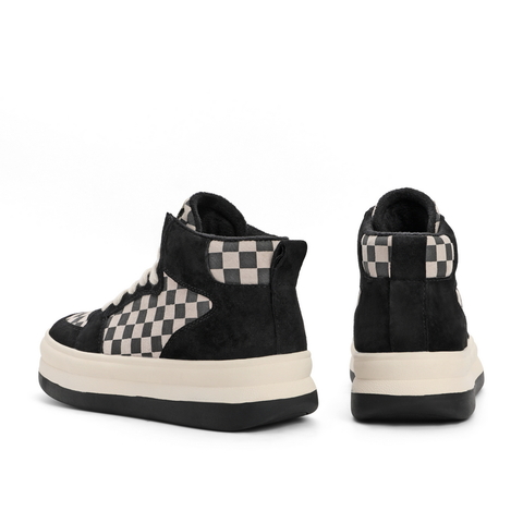 百丽棋盘格工装鞋女2022春新商场同款高帮撞色厚底休闲鞋X6B1DAM2