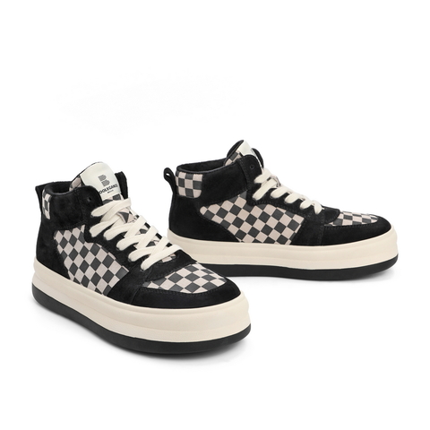 百丽棋盘格工装鞋女2022春新商场同款高帮撞色厚底休闲鞋X6B1DAM2