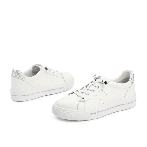 百丽舒适板鞋女2022春新商场同款牛皮革休闲小白鞋X7A1DAM2