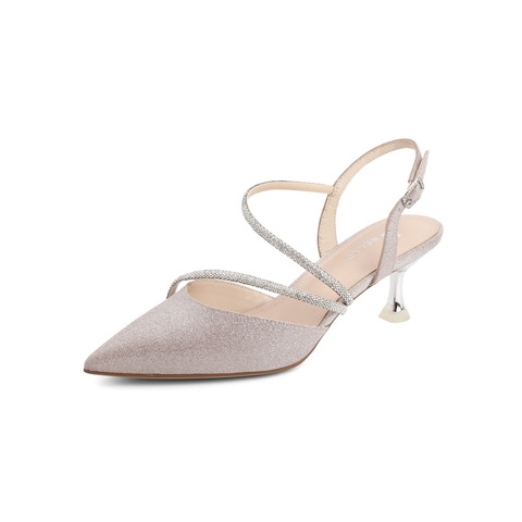 百丽温柔裸色高跟鞋女2022春新商场同款细跟包头后空凉鞋3X539BH2