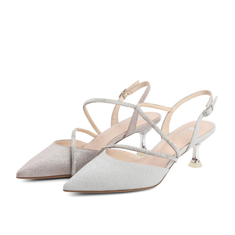 百丽温柔裸色高跟鞋女2022春新商场同款细跟包头后空凉鞋3X539BH2