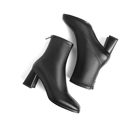 百丽优雅弹力靴女2022冬新商场同款羊皮革柔软瘦瘦靴3G360DZ2