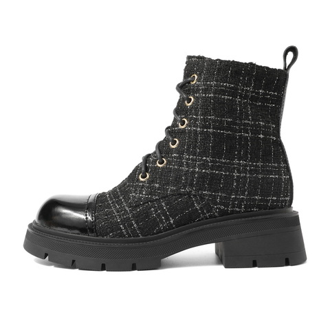 百丽小香风马丁靴女2022冬新牛皮革别致短靴Y7C1DDD2