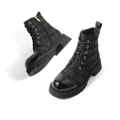 百丽小香风马丁靴女2022冬新牛皮革别致短靴Y7C1DDD2