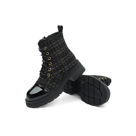 百丽小香风马丁靴女2022冬新牛皮革别致短靴Y7C1DDD2