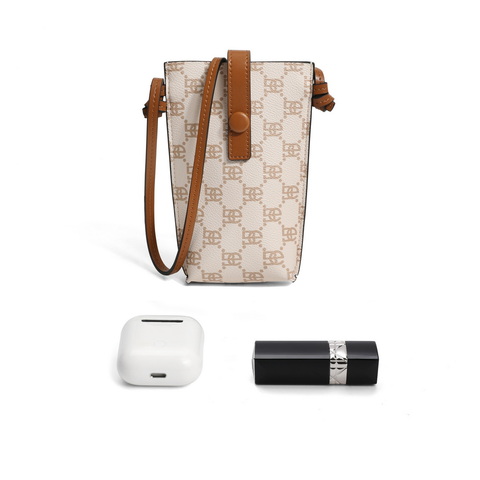 百丽精致复古撞色老花手机包2022冬新单肩斜挎包X9012DX2