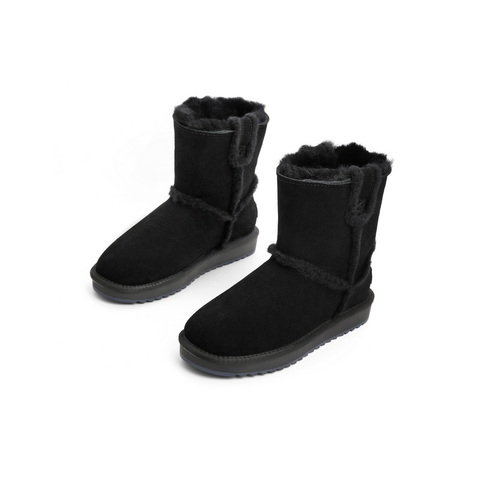 百丽滚毛边雪地靴女2022冬新百搭加绒短靴B0997DZ2