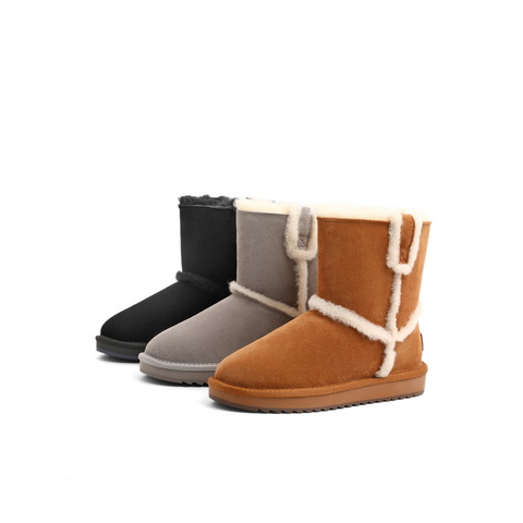 百丽滚毛边雪地靴女2022冬新百搭加绒短靴B0997DZ2