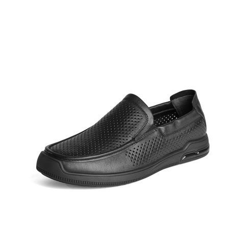 百丽套脚休闲皮鞋男2022夏新牛皮革打孔透气一脚蹬商务鞋A1102BM2