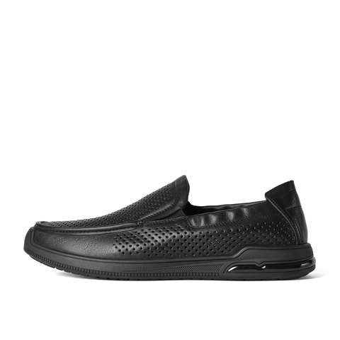 百丽套脚休闲皮鞋男2022夏新牛皮革打孔透气一脚蹬商务鞋A1102BM2