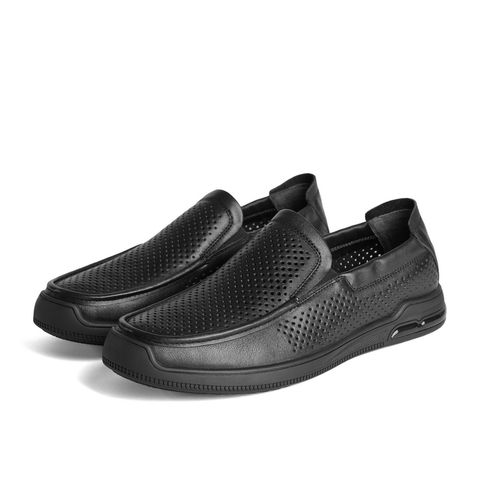 百丽套脚休闲皮鞋男2022夏新牛皮革打孔透气一脚蹬商务鞋A1102BM2