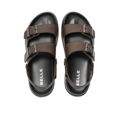 百丽休闲凉鞋男2022夏新牛皮革皮带扣外穿凉拖两用皮凉鞋A1158BL2