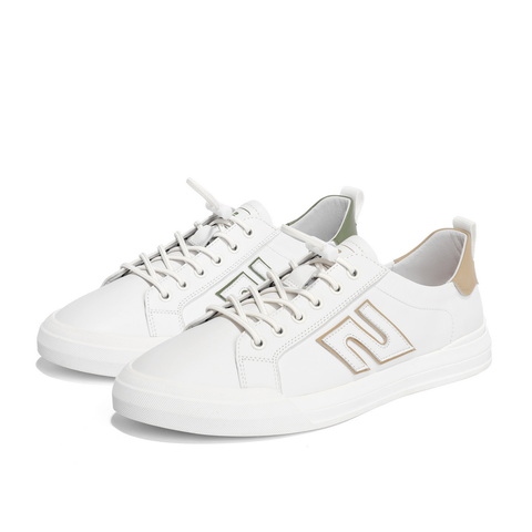 百丽跑道设计小白鞋男2023夏新商场同款牛皮革撞色板鞋7XG01BM3