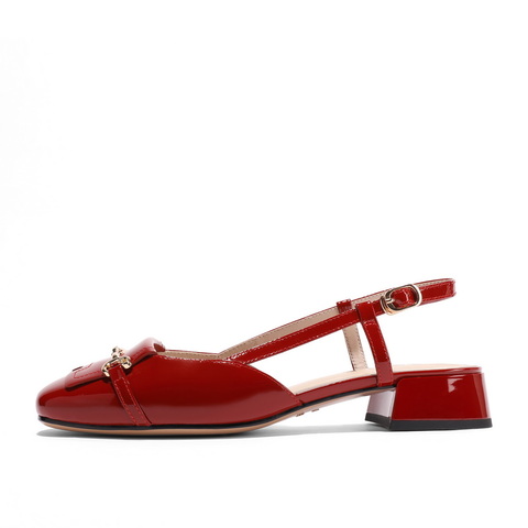 百丽法式凉鞋女2023夏新商场同款牛皮革漆皮扣饰包头凉鞋3UV31BH3