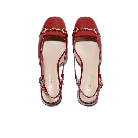 百丽法式凉鞋女2023夏新商场同款牛皮革漆皮扣饰包头凉鞋3UV31BH3