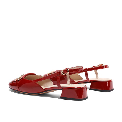 百丽法式凉鞋女2023夏新商场同款牛皮革漆皮扣饰包头凉鞋3UV31BH3