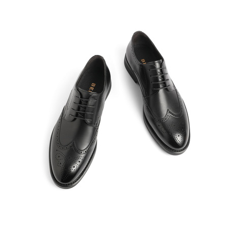 百丽通勤商务鞋男2023春新商场同款牛皮革雕花正装皮鞋7TN11AM3