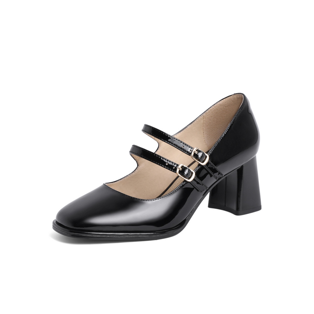 百丽交叉扣带玛丽珍鞋女2023春新商场同款牛皮革芭蕾单鞋Z4X1DAQ3