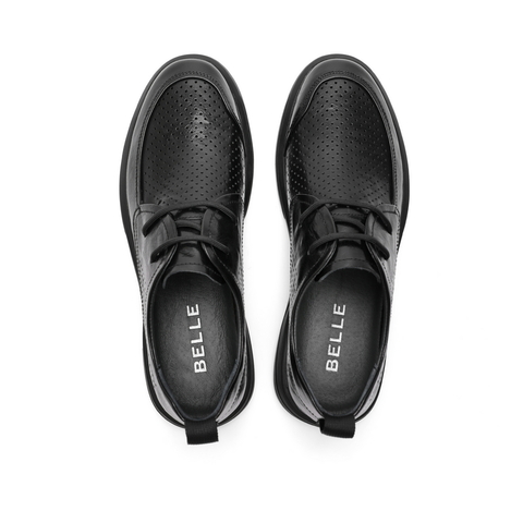 百丽系带商务鞋男2023夏新牛皮革打孔透气舒适休闲皮鞋A1084BM3