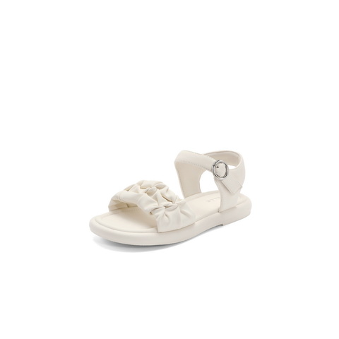 百丽褶皱一字带凉鞋童2023夏新商场同款简约休闲凉鞋92358B63