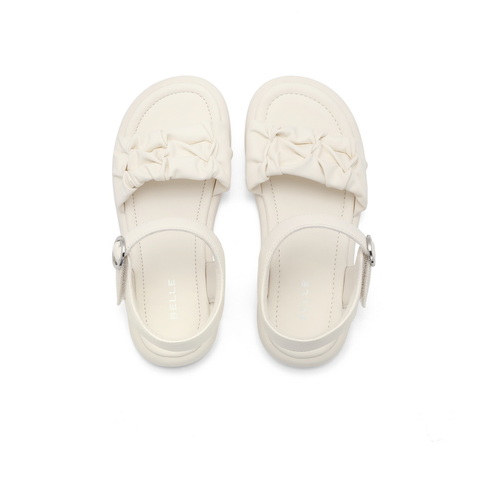 百丽褶皱一字带凉鞋童2023夏新商场同款简约休闲凉鞋92358B63