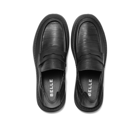 百丽套脚商务鞋男2023秋新牛皮革通勤办公一脚蹬休闲皮鞋A1174CM3