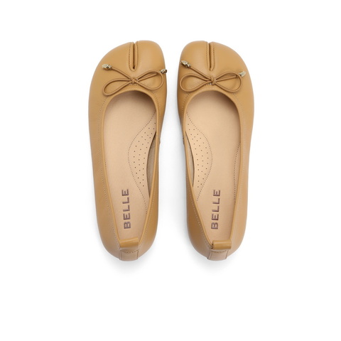 百丽蝴蝶结分趾鞋女2023秋新商场同款牛皮革小众平底鞋Z7T1DCQ3