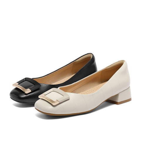 百丽方扣高跟鞋女2023秋新商场同款羊皮革干练浅口单鞋Z8B1DCQ3