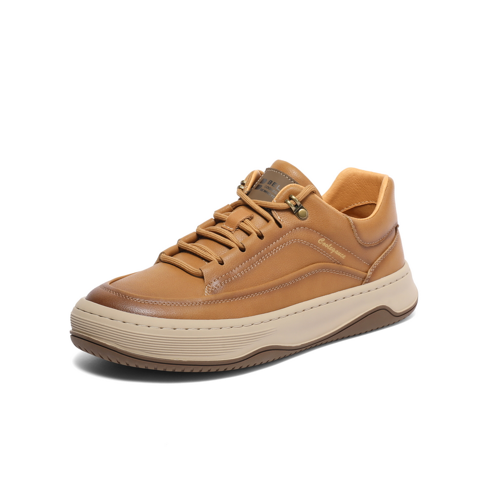 百丽时尚潮搭休闲鞋男2023冬复古擦色舒适厚底低帮板鞋A1251DM3