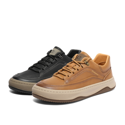 百丽时尚潮搭休闲鞋男2023冬复古擦色舒适厚底低帮板鞋A1251DM3