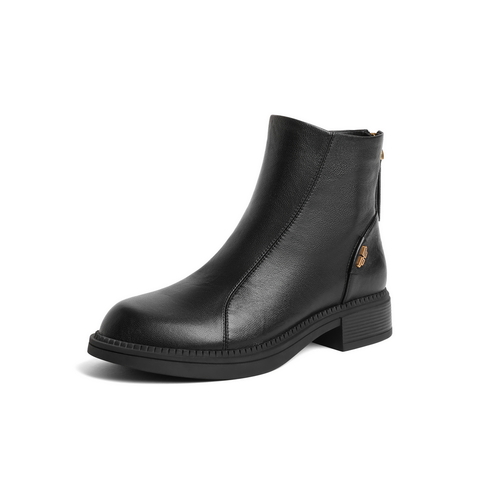 百丽肌理感休闲靴女2023冬新商场同款羊皮革柔软皮面短靴A2D1DDD3