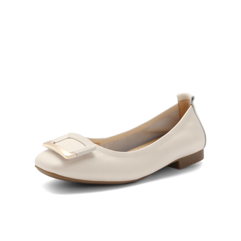 百丽方扣温柔平跟单鞋女23新商场同款牛皮通勤单鞋A3R1DCQ3