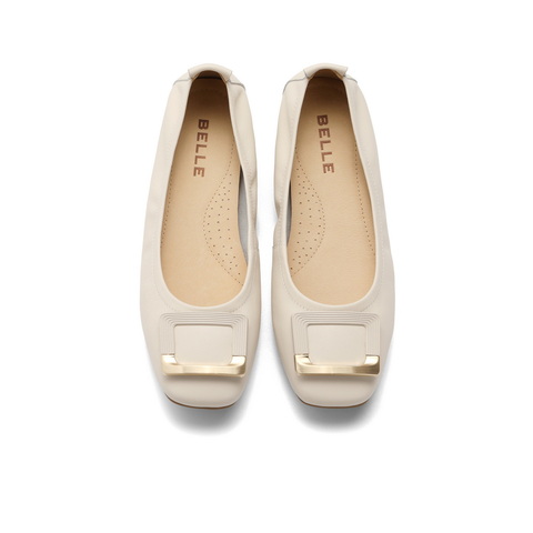 百丽方扣温柔平跟单鞋女23新商场同款牛皮通勤单鞋A3R1DCQ3