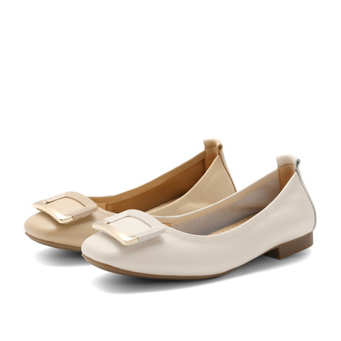 百丽方扣温柔平跟单鞋女23新商场同款牛皮通勤单鞋A3R1DCQ3