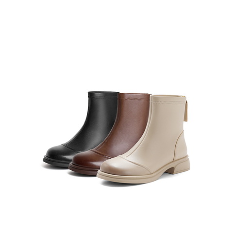 百丽简约百搭休闲靴女2023冬新芒果头柔软弹力短靴B1538DD3