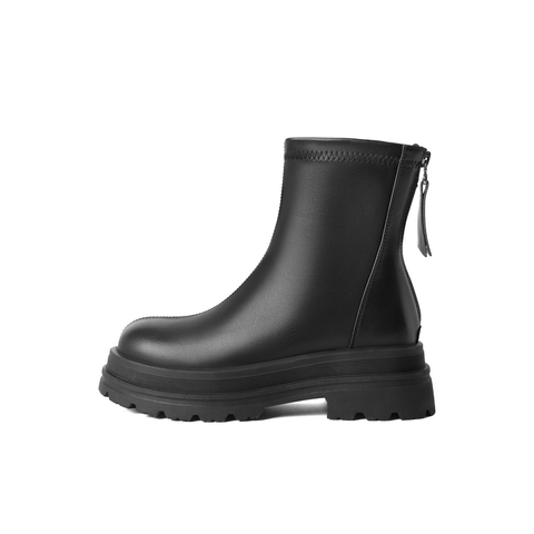 百丽休闲弹力靴女2023冬新百搭厚底增高圆头瘦瘦靴A5S1DDD3