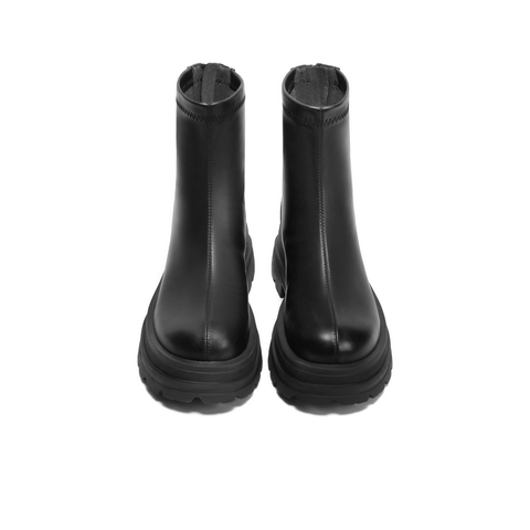 百丽休闲弹力靴女2023冬新百搭厚底增高圆头瘦瘦靴A5S1DDD3