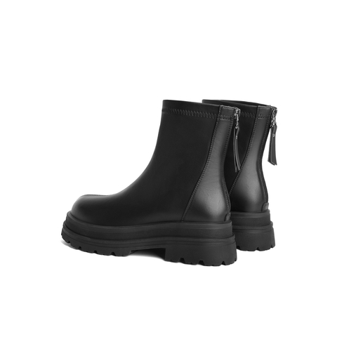 百丽休闲弹力靴女2023冬新百搭厚底增高圆头瘦瘦靴A5S1DDD3